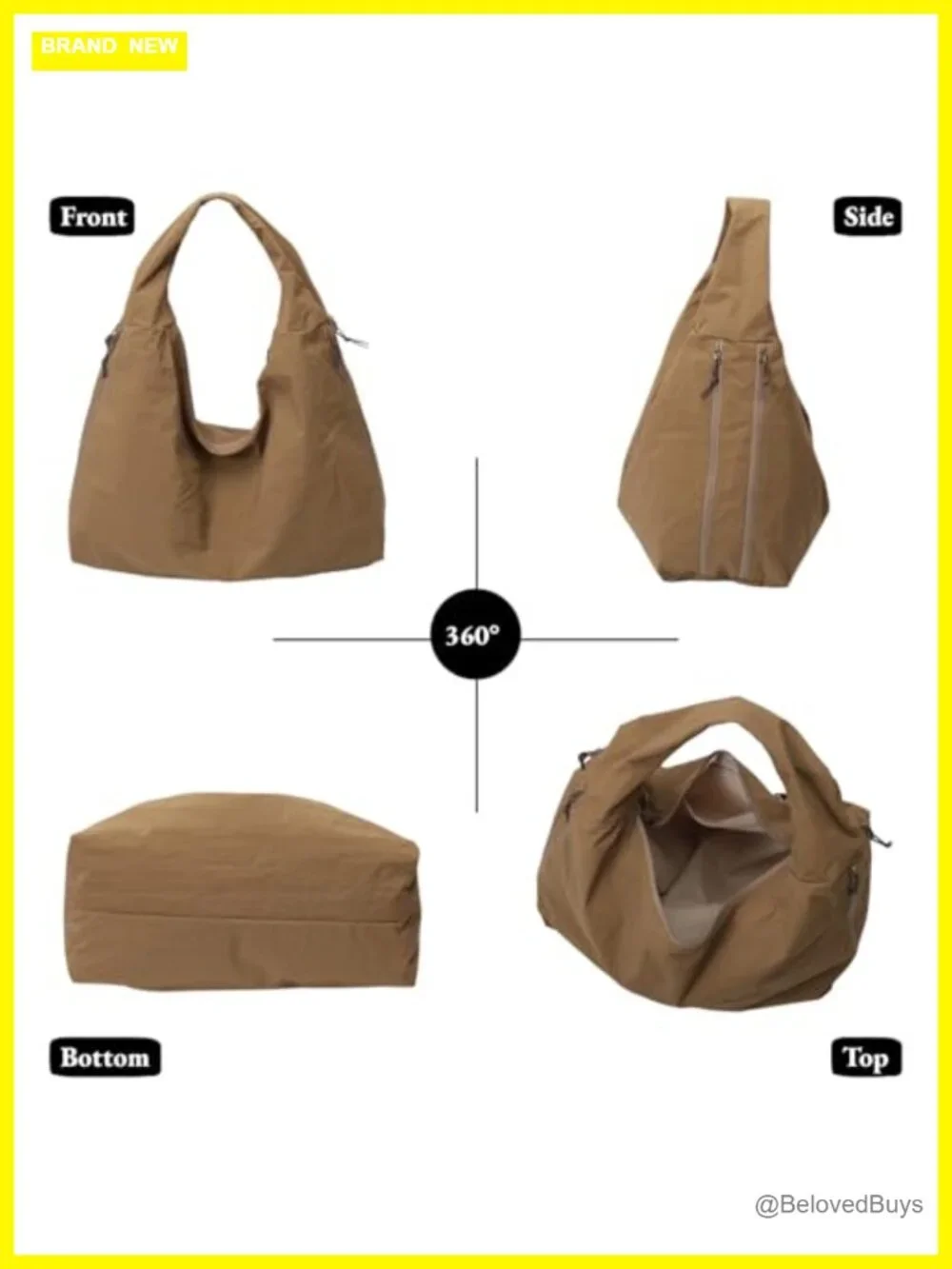 Large Nylon Tote Bag with Multiple Pockets Crescent Hobo Shoulder Bag for Travel